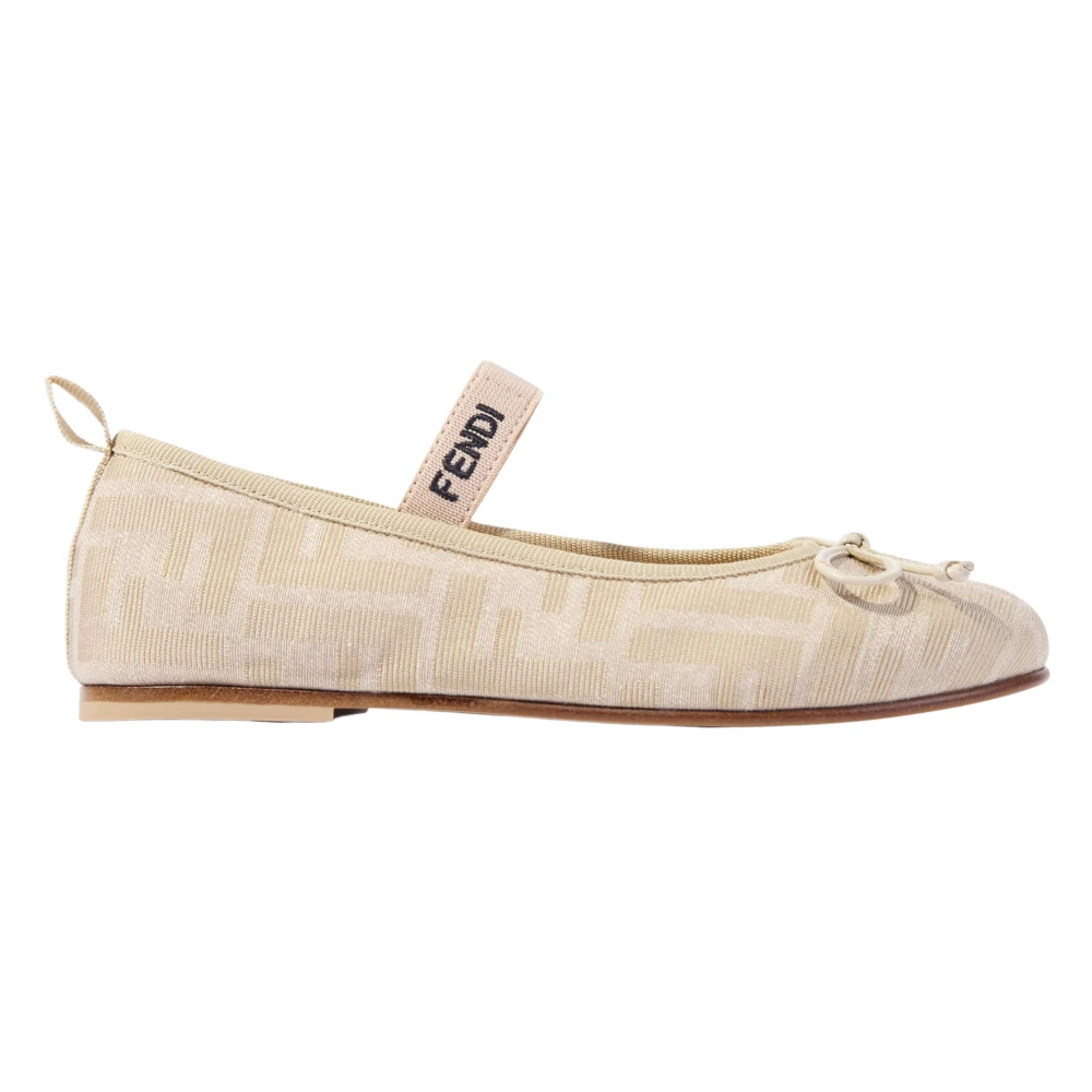 Fendi Girls Beige Ballerina,, Jacquard Logo Ballet Flats In Size 28 Eu
