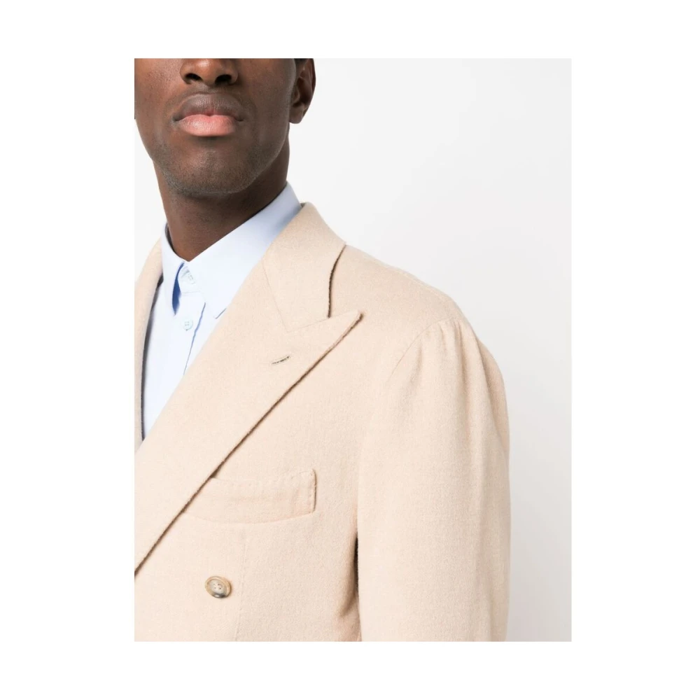 Gabo Napoli Dubbelrijige camelblazer Beige Heren