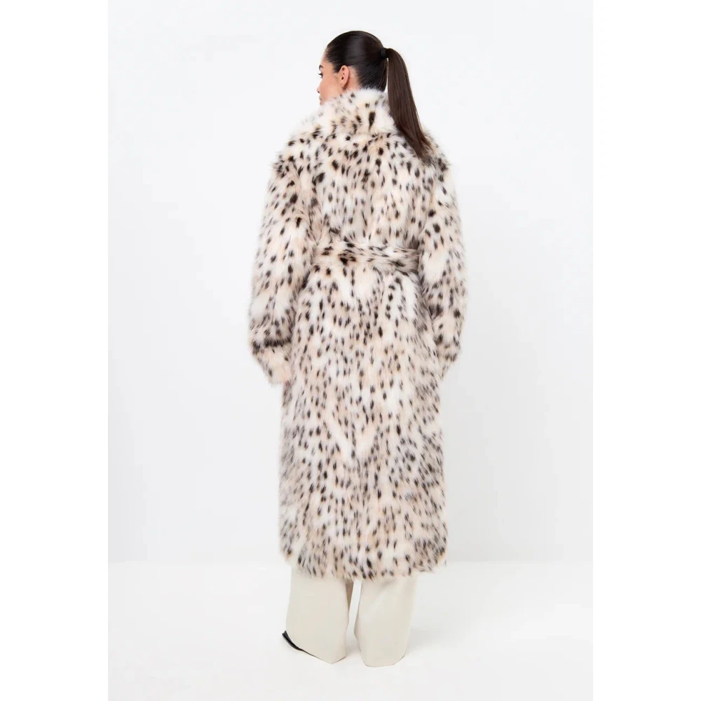 Cesare Gaspari Luxe Gevlekte Nep Lange Jas Beige Dames