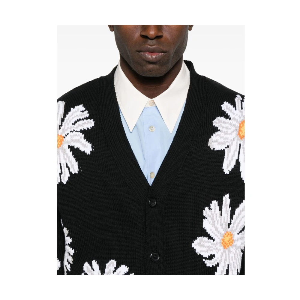 Moschino Zwarte V-hals trui met geribde boorden Black Heren