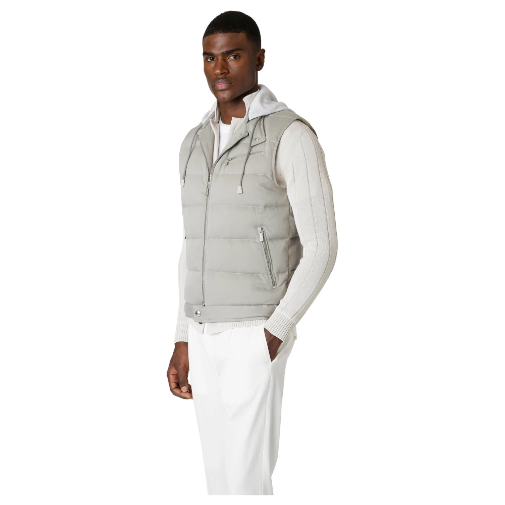 Eleventy Zijden Hooded Puffer Vest Gray Heren
