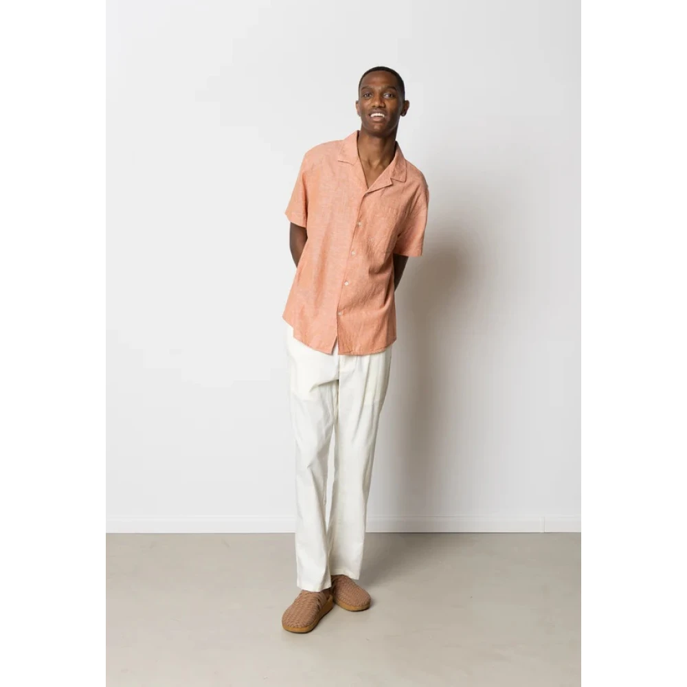 Clean Cut Bowling Shirt in Katoen Linnen Mix Orange Heren