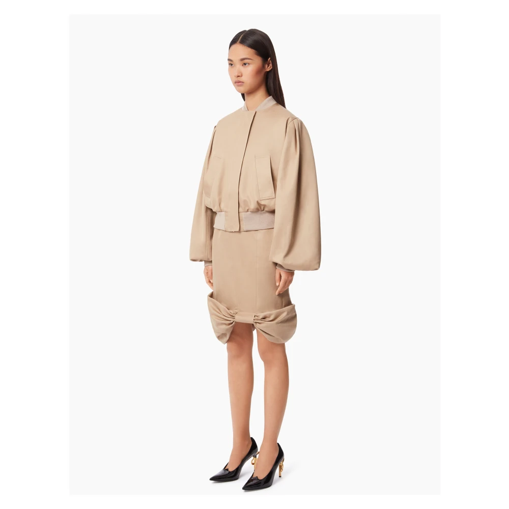 Nina Ricci Beige Katoenen Strik Peplum Midi Rok Beige Dames