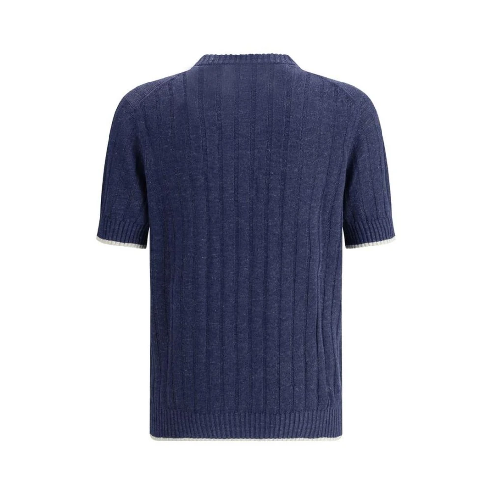 BRUNELLO CUCINELLI Ribgebreide korte mouw trui Blue Heren