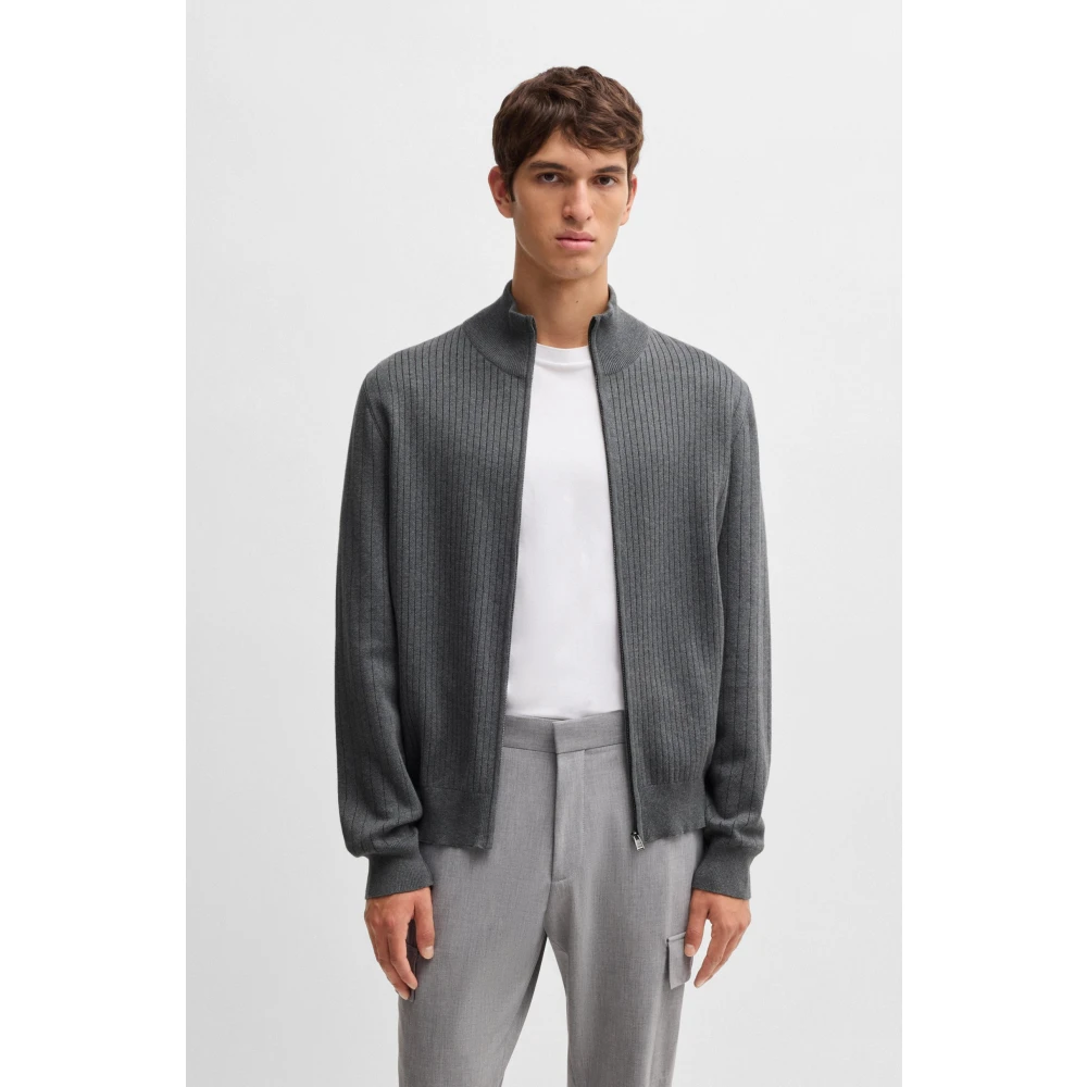 Hugo Boss Stijlvolle Cardigan voor Mannen Gray Heren