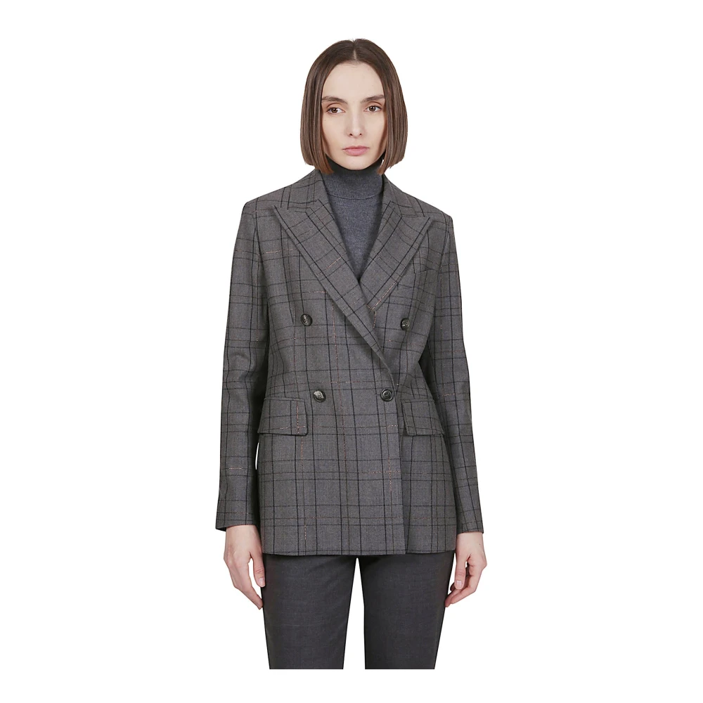 Eleventy Dubbelborstige wollen geruite jas Gray Dames