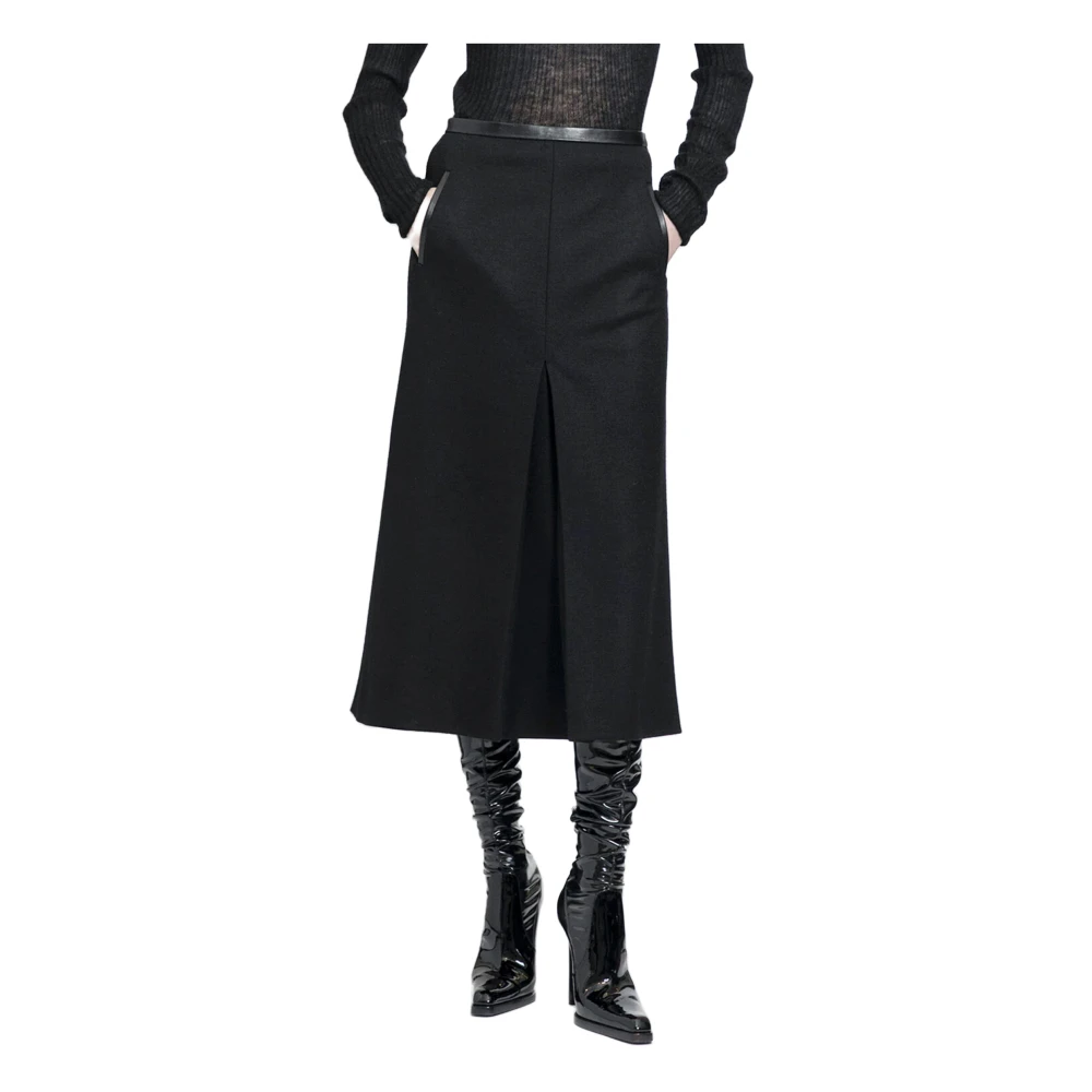 Saint Laurent Midi Leren Rok met Zakken Black Dames