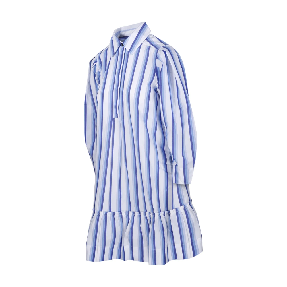 Ganni Blauwe Gestreepte Katoenen Mini Overhemdjurk Blue Dames