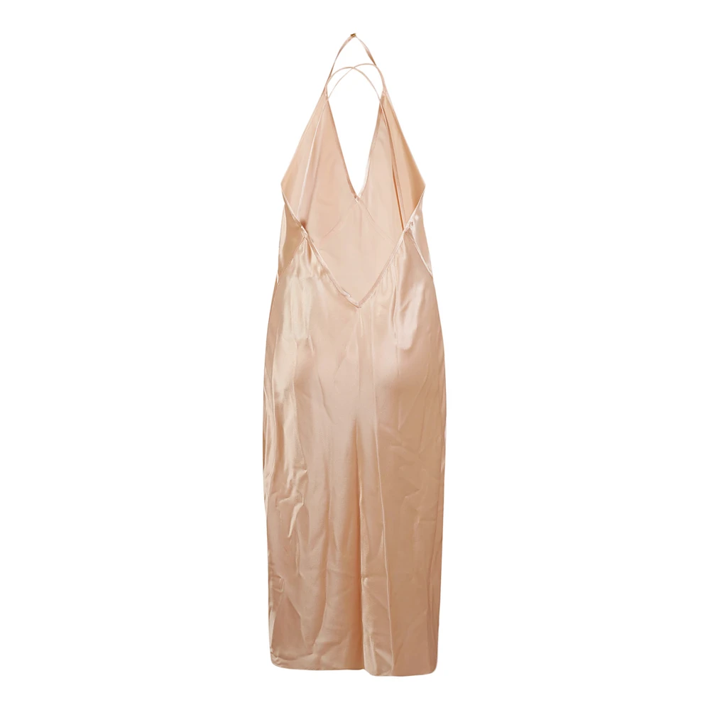 Saint Laurent Zijden Midi Jurk Beige Dames