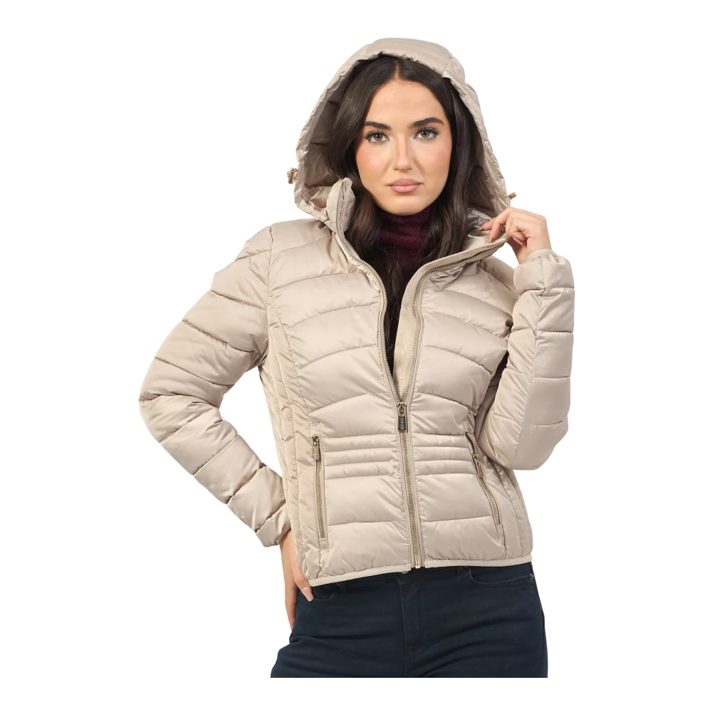 YES ZEE Korte gewatteerde regenjas met capuchon Beige Dames