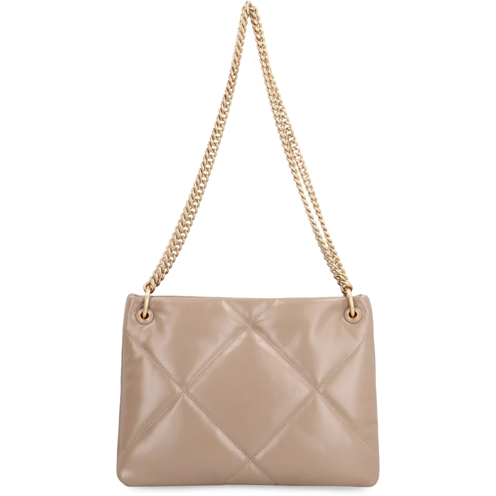 TORY BURCH Gewatteerde leren schoudertas met kettinghandvatten Beige Dames
