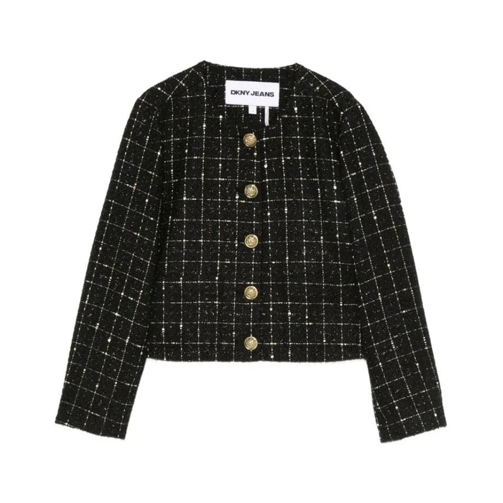 Dkny Women's Black Cropped Bouclé Tweed Jacket