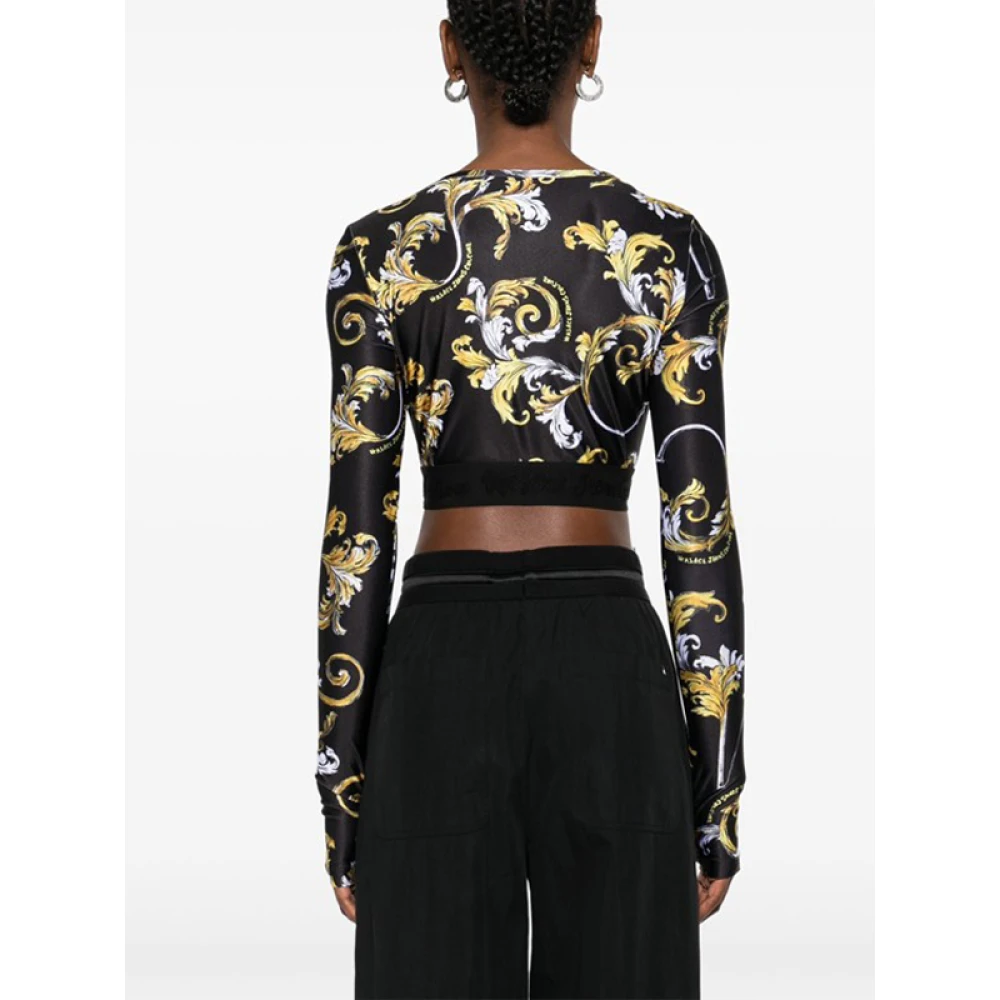 Versace Jeans Couture Barocco Print Crew Neck Top Black Dames
