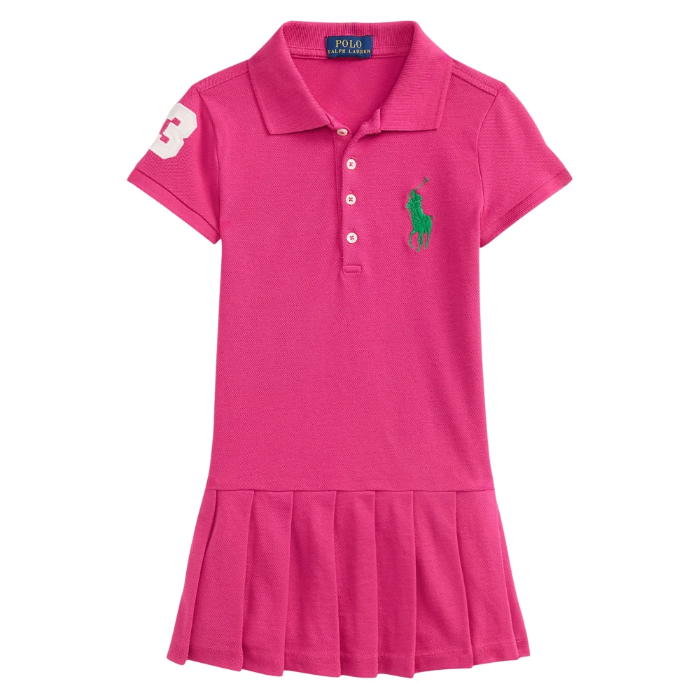 Ralph Lauren Girls Pink Dresses, 6 Y, Pleated Stretch Mesh Polo Dress