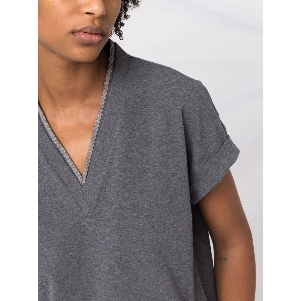 BRUNELLO CUCINELLI Donkergrijze V-hals trui Gray Dames