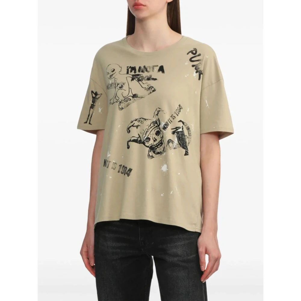 R13 Khaki Paint Splatter Stamp Relaxed T-shirt Brown Dames