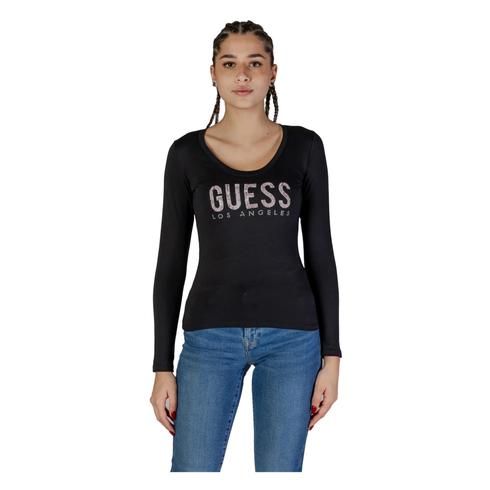 Guess Lange mouwen katoenen T-shirt collectie Black Dames