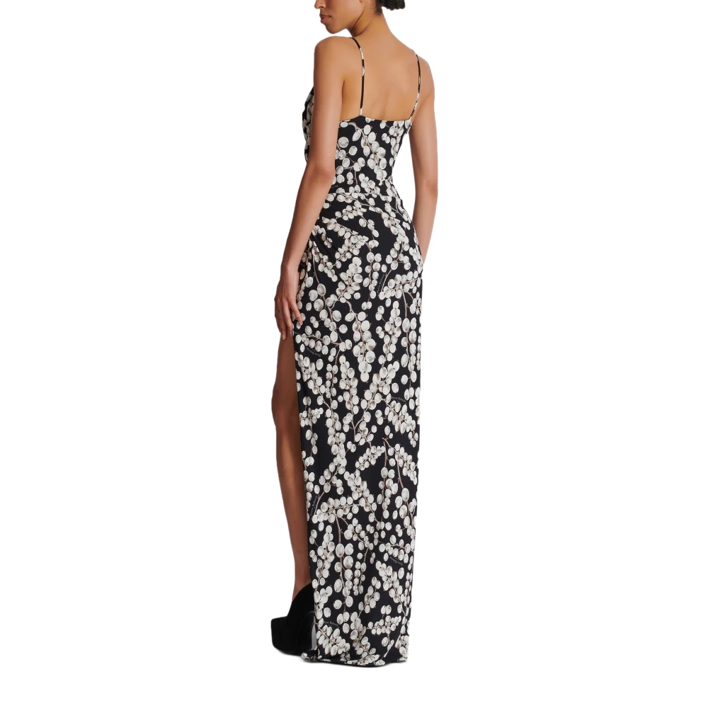 Balmain Lange jurk met rode bessenprint Black Dames