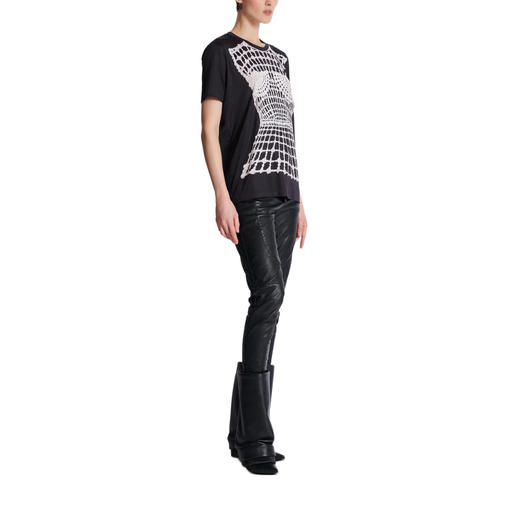 Balmain Losse T-shirt met nepborduurwerkprint Black Dames