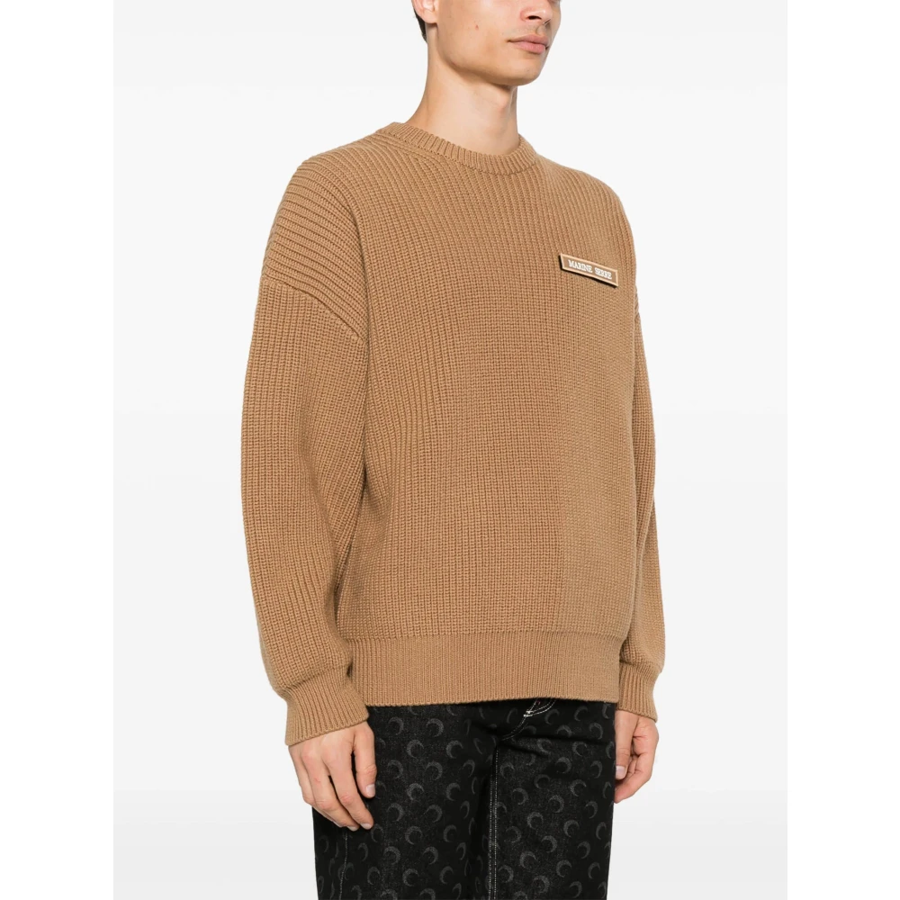 Marine Serre Geribbelde Mesh Crewneck Sweater Brown Heren