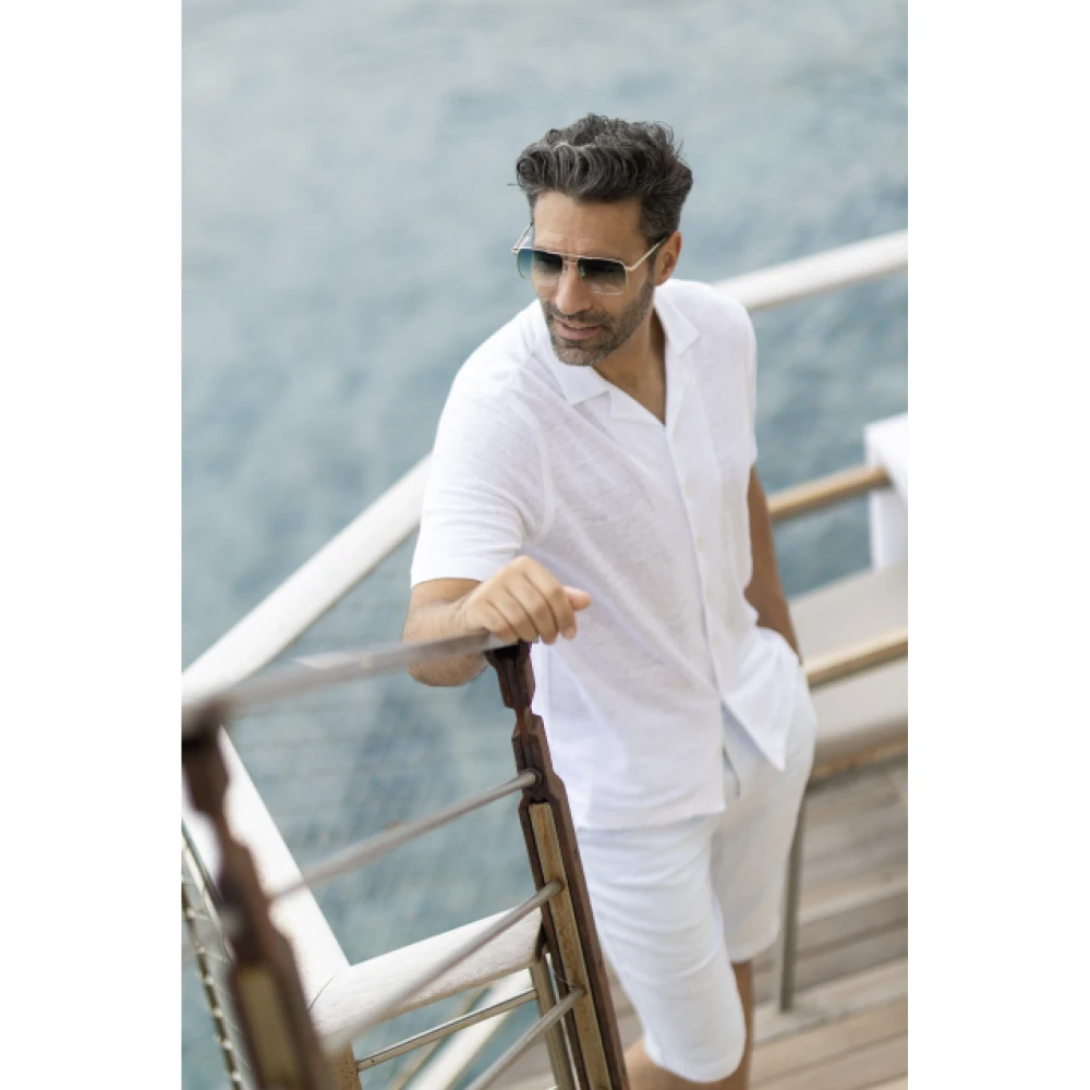 Gran Sasso Wit Linnen Shirt met Korte Mouwen White Heren