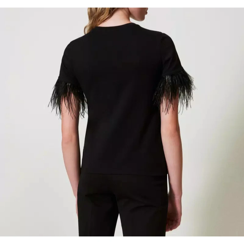 Twinset Logo Ovaal Veer T-Shirt Black Dames
