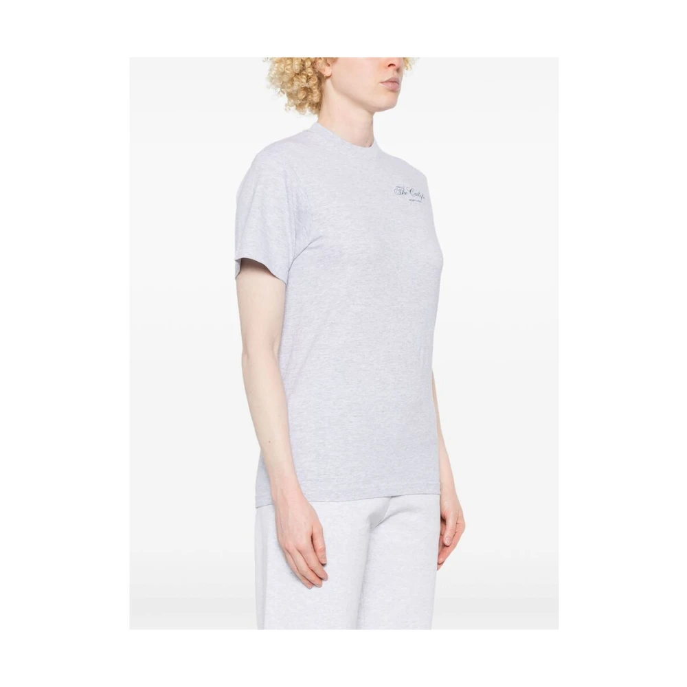 Sporty & Rich Heather Grey Logo Print Crew Neck Gray Dames