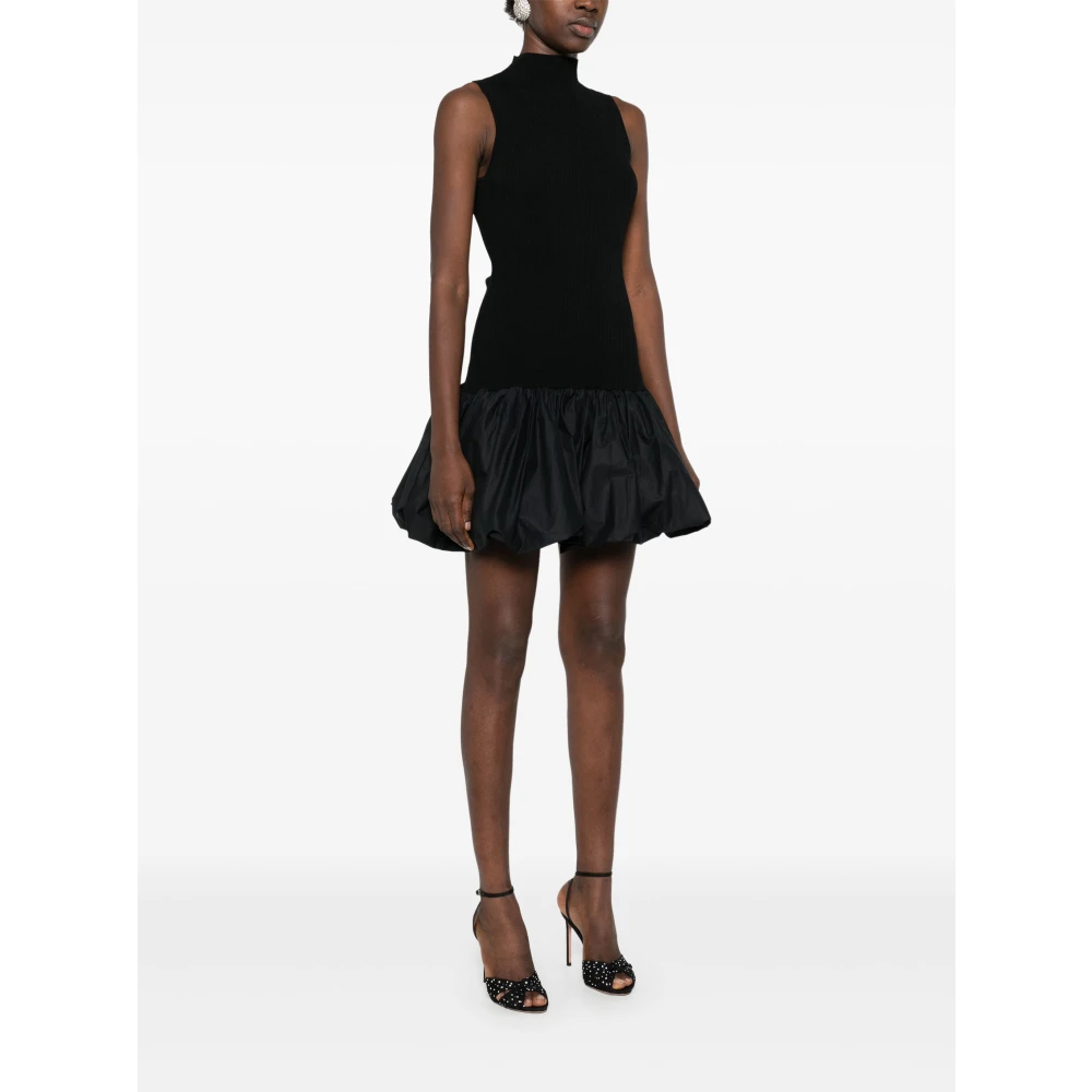 Rotate Birger Christensen Ribgebreide Racer Cut Ballonjurk Black Dames