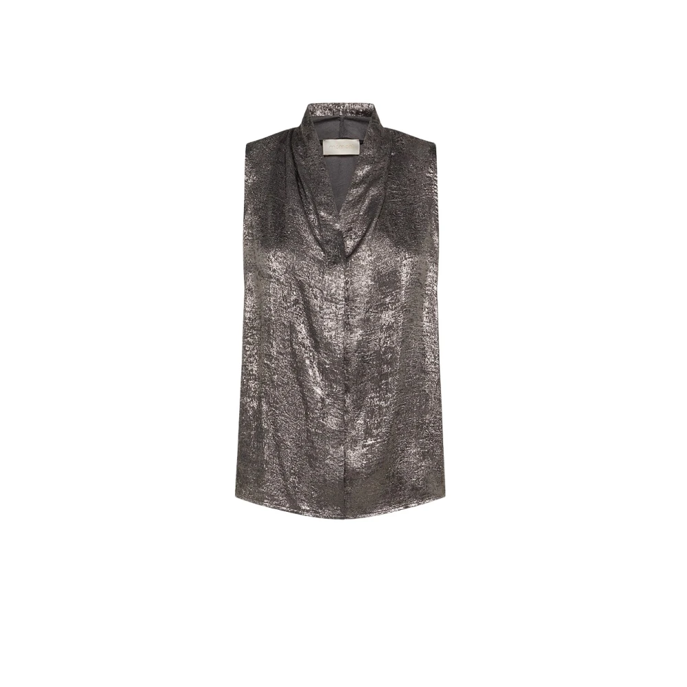 Momoni Mouwloze Top met Brede Schouder in Gelamineerde Stof Gray Dames