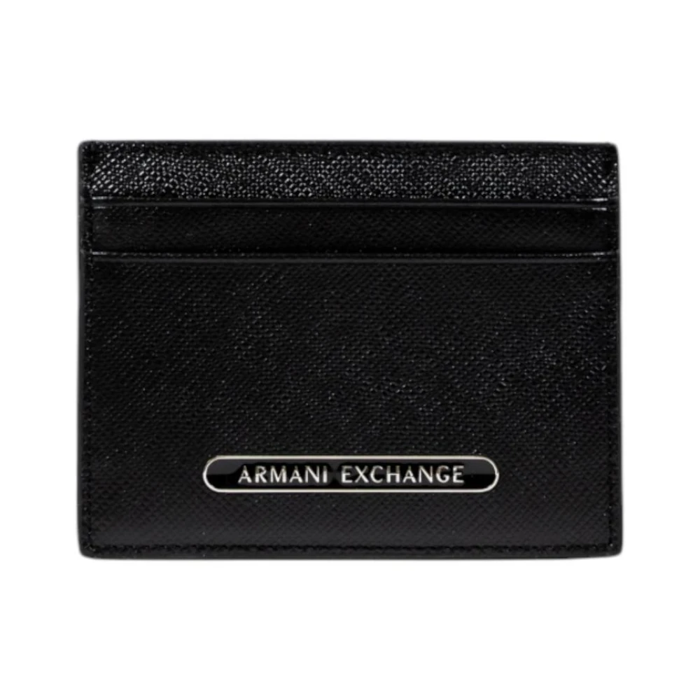 Armani Exchange Mannelijk Zwart Accessoires Heren, One Size, Leer, Leren Portemonnee Met Printpatroon