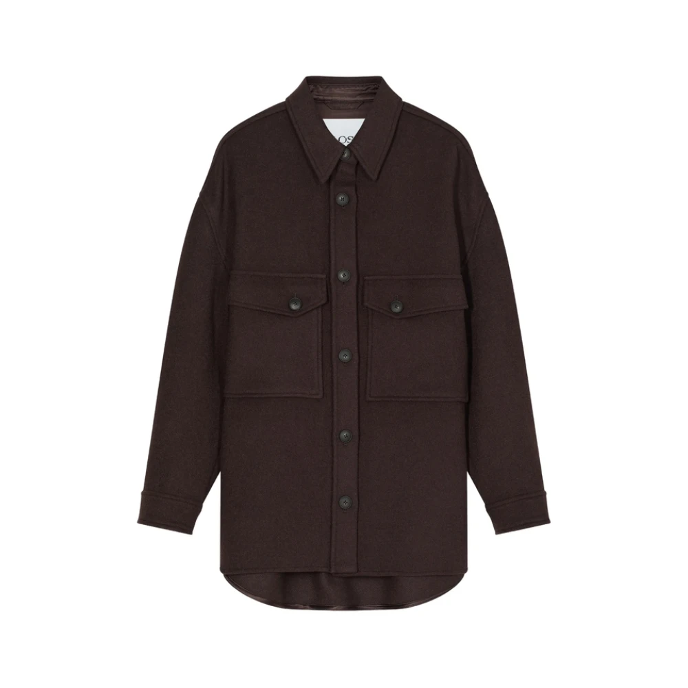 Closed Vrouw Bruin Jassen Dames, M, Spread Collar Button-Front Sweater