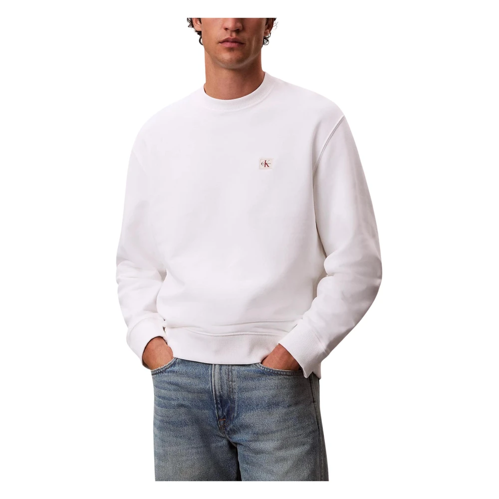 Calvin Klein Jeans Men's White Sweatshirts, M, Ls Eu Badge 350Terry