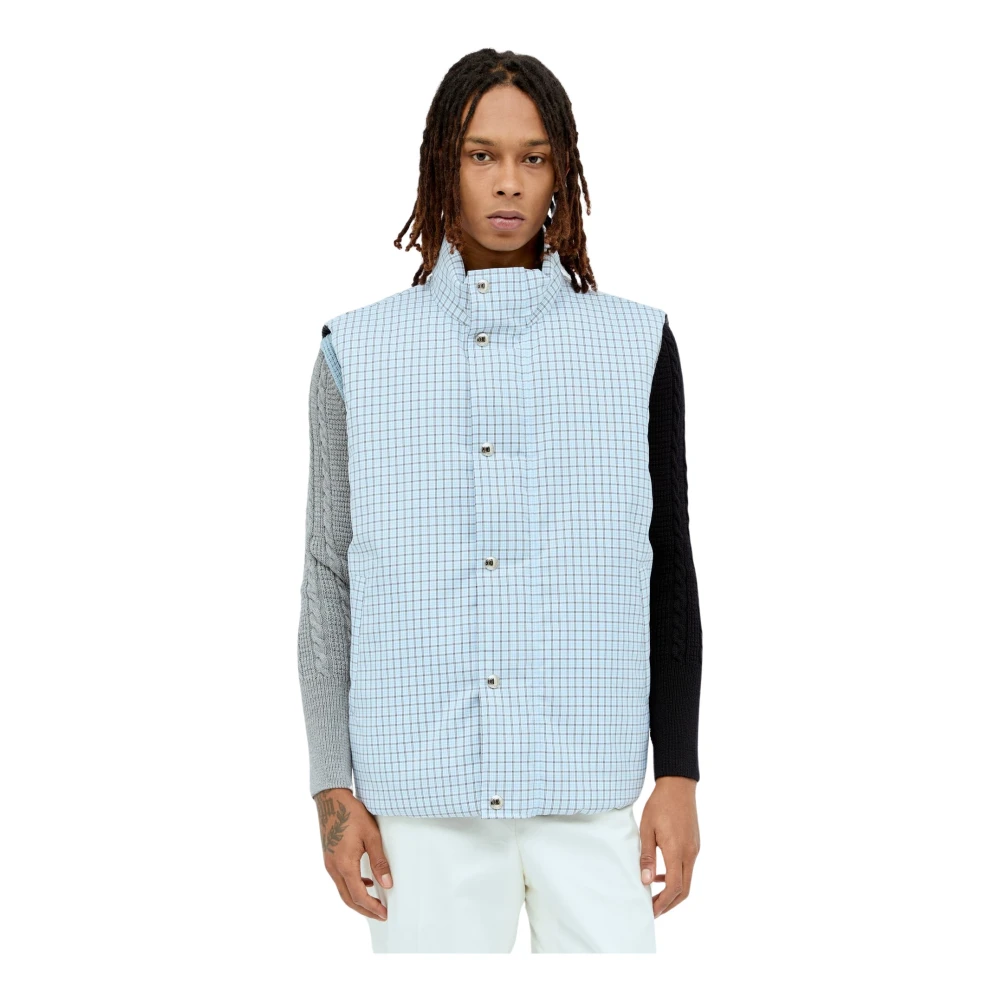 Thom Browne Geruite Omkeerbare Vest met Opstaande Kraag Blue Heren