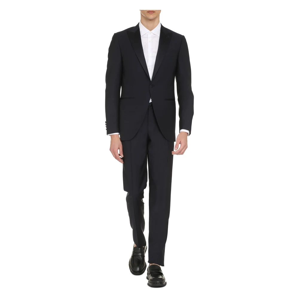 Canali Wollen Peak Revers Tweedelig Pak Blue Heren