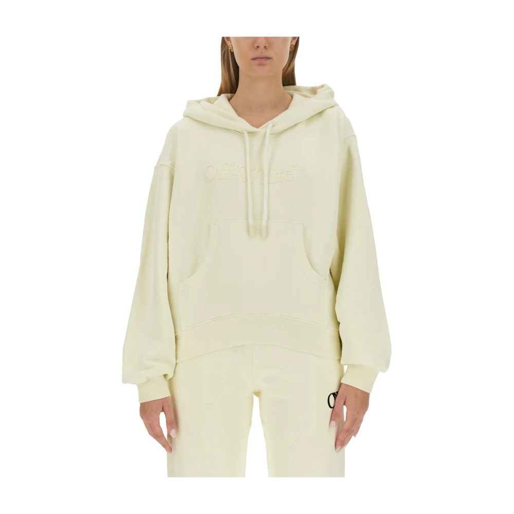 Off White Logo Oversized Hoodie Beige Dames