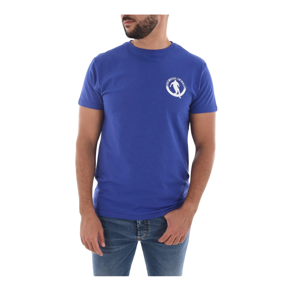 Bikkembergs Stretch Katoen Logo Print T-Shirt Blue Heren