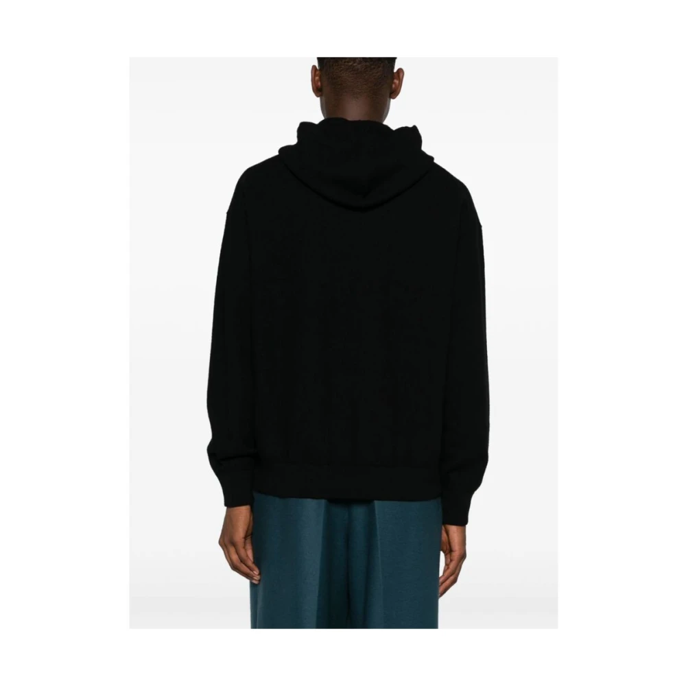 Roberto Collina Zwarte Merinowol Hoodie Trui Black Heren