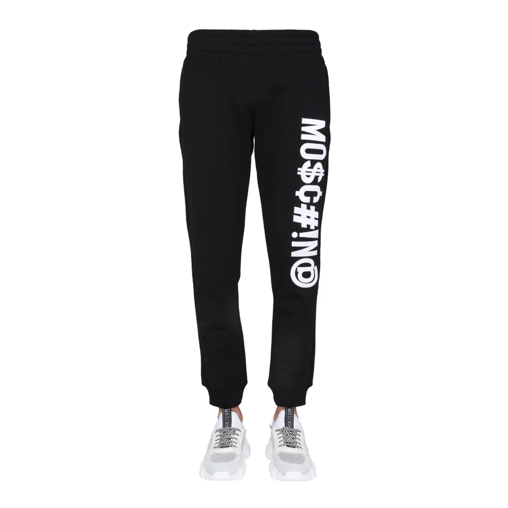 Moschino Logo Joggingbroek met Geribbelde Boorden Black Heren