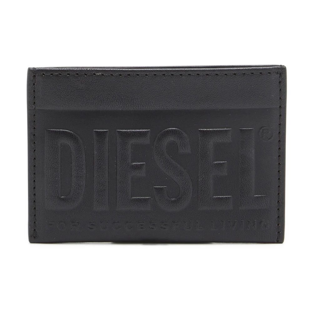Diesel Leather card holder with embossed logo Black Heren