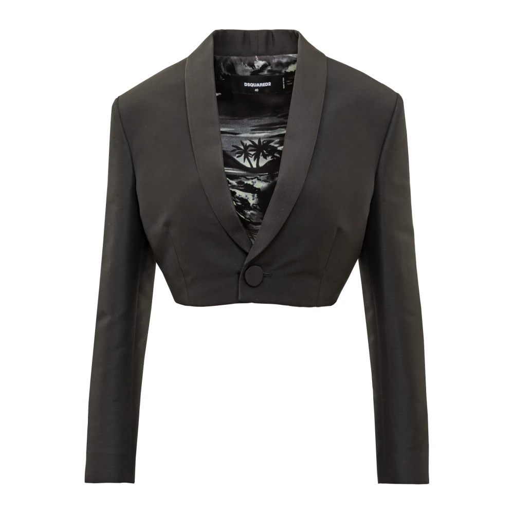 Dsquared2 Zwarte Geknipte Blazer met Binnenprint Black Dames