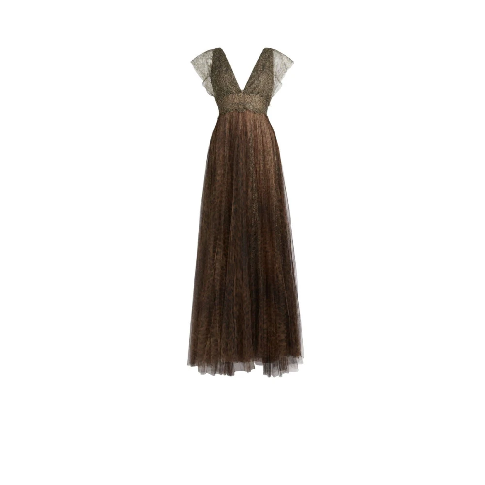 Roberto Cavalli Luipaardprint Tule Maxi Jurk Brown Dames