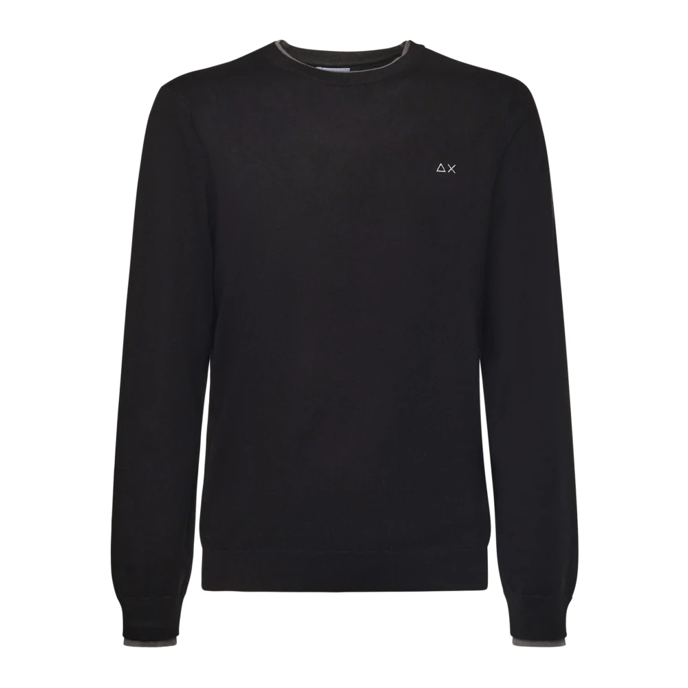 Sun68 Black Round-Neck Knitwear, Male, 3XL, Round-Neck Knitwear