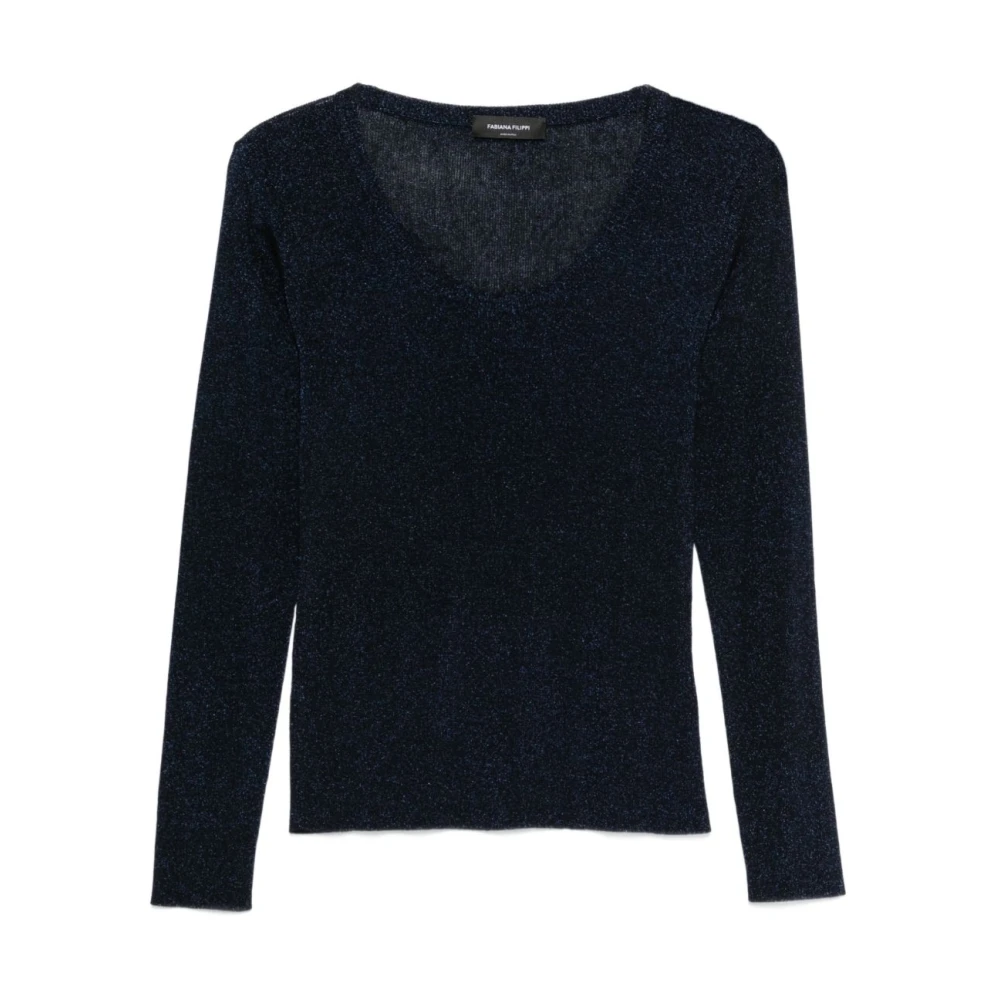 Fabiana Filippi , Round-Neck Knitwear, Female, Blue, M, Scoop Neck Jumper