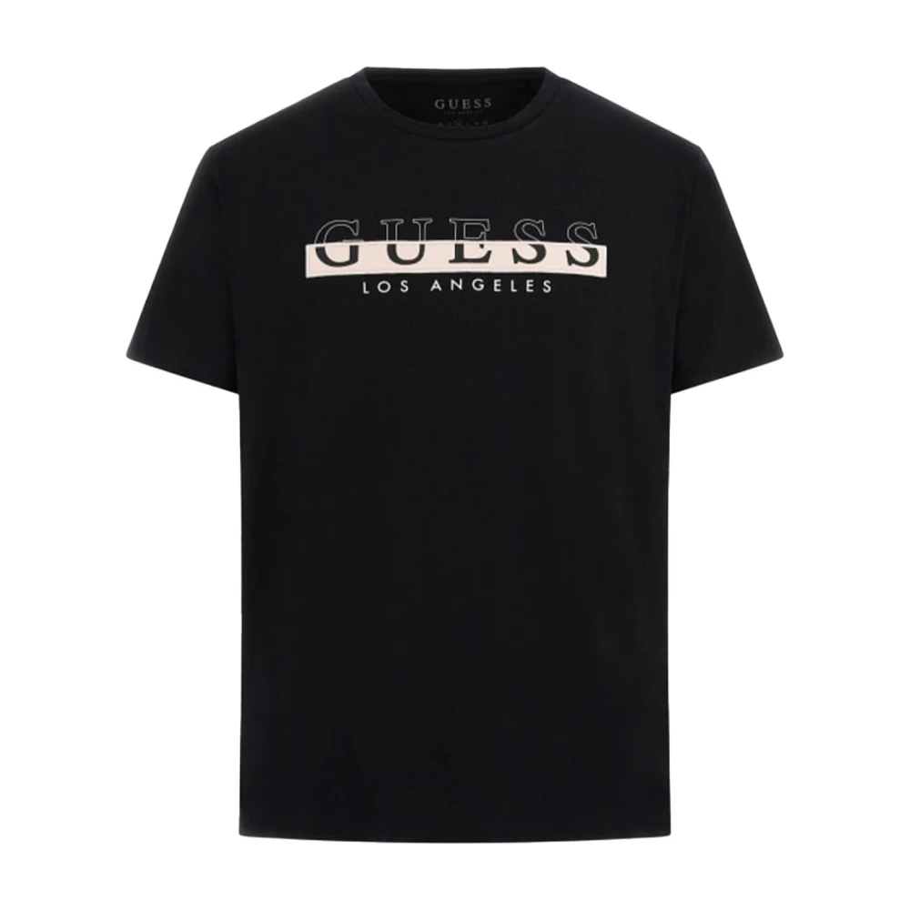 Guess Zwart Logo Print Katoenen T-shirt Black Heren