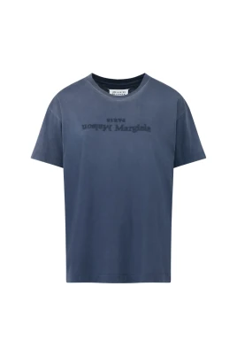 Blå T-shirt med logotyp i bomull