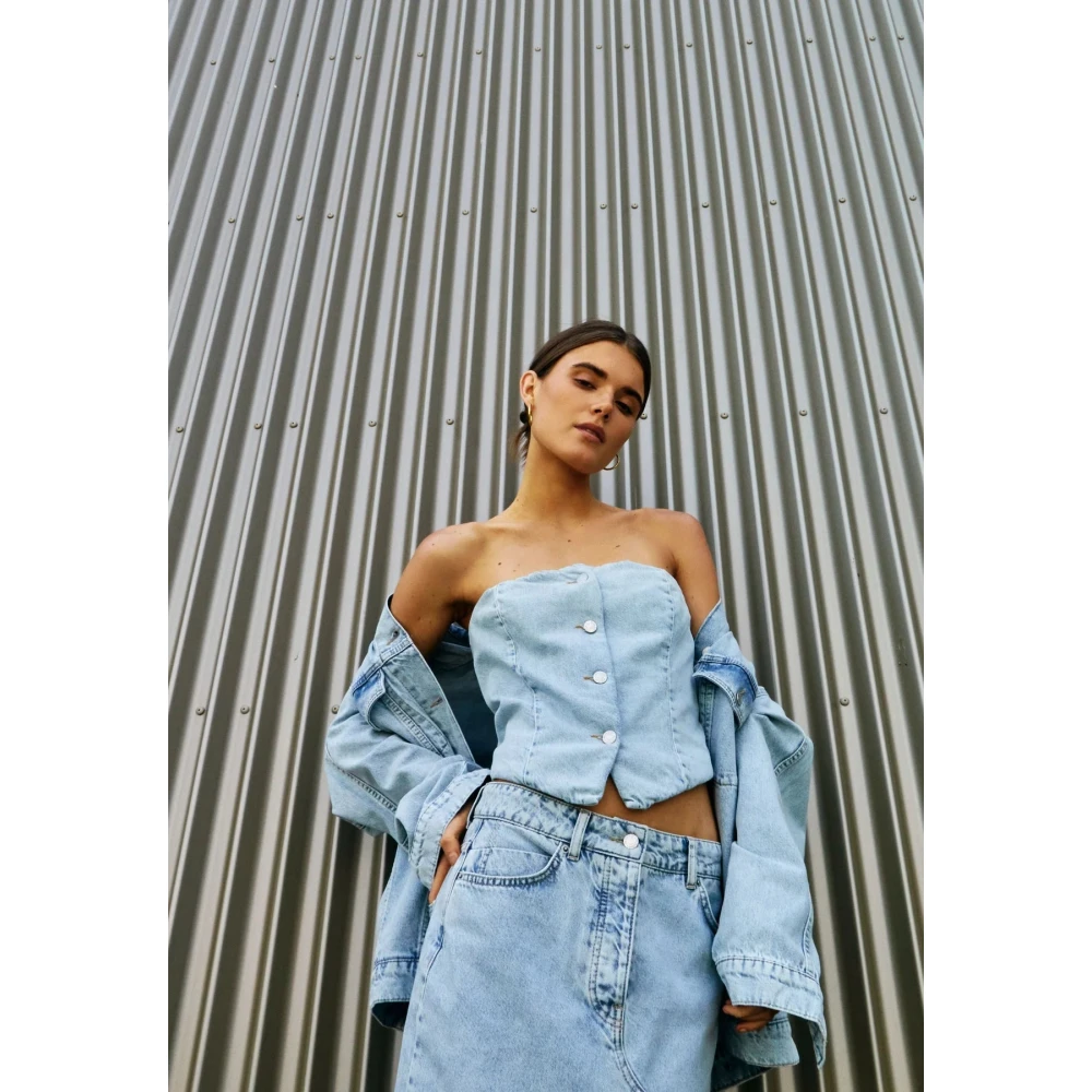 Norr Denim Tube Crop Top met knopen Blue Dames
