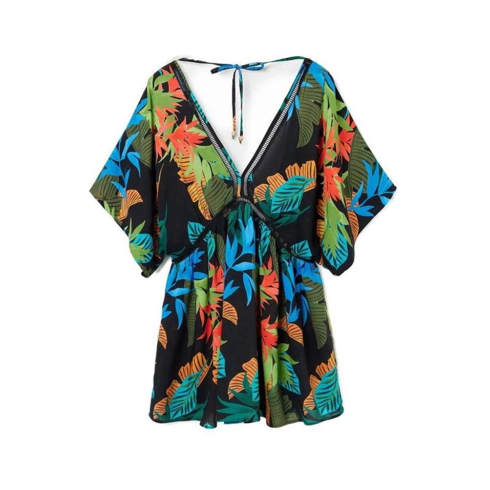 Desigual Zwarte Viscose Korte Jurk voor de Zomer Multicolor Dames