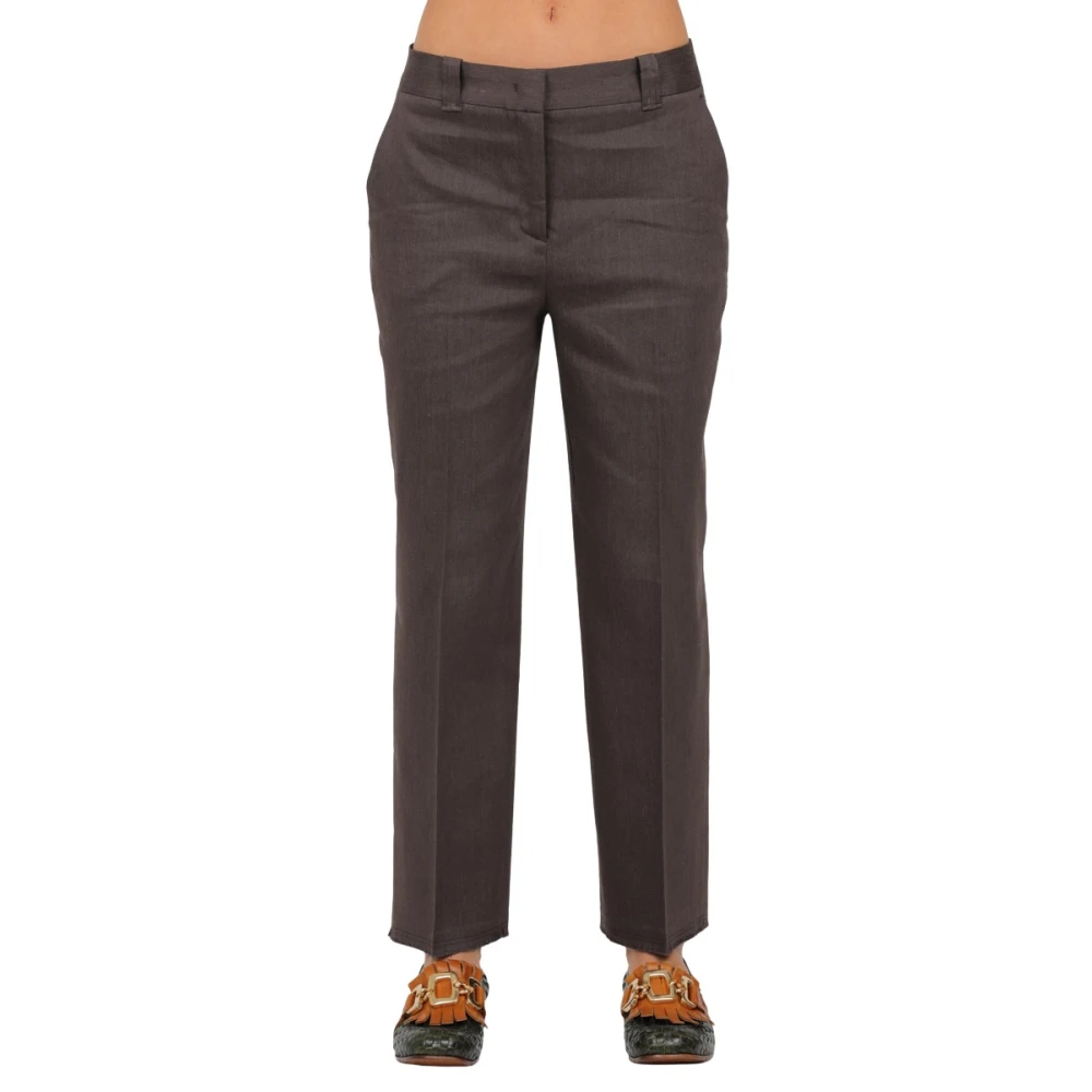 Via Masini 80 Linnen en Viscose Stretch Broek Brown Dames