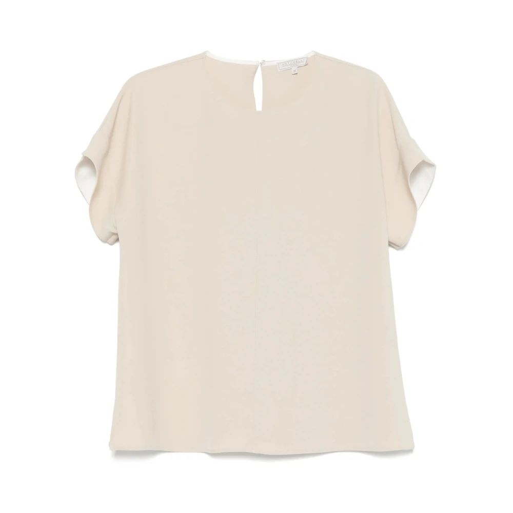 Antonelli Firenze Beige Crew Neck T-shirt met sleutelgatdetail Beige Dames