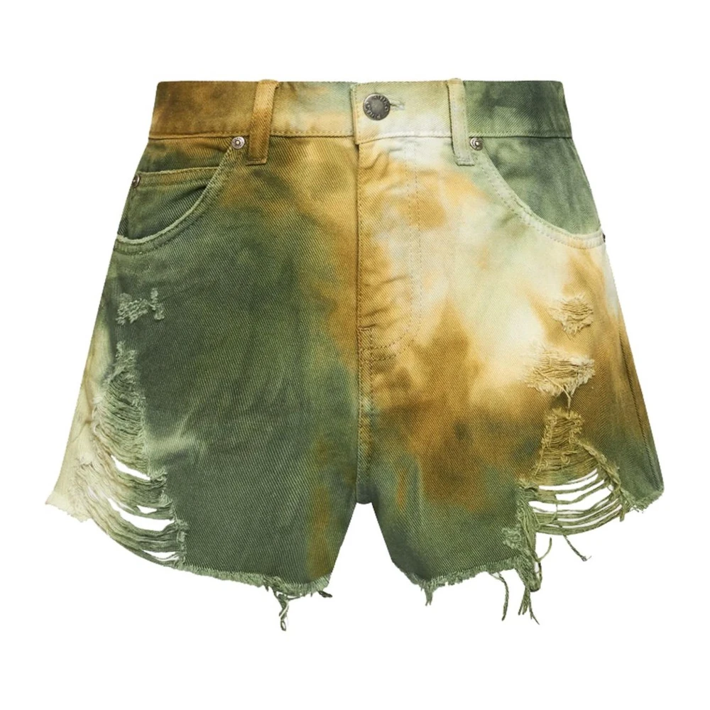 Pinko Militair Groene Katoenen Shorts met Slijtage Multicolor Dames